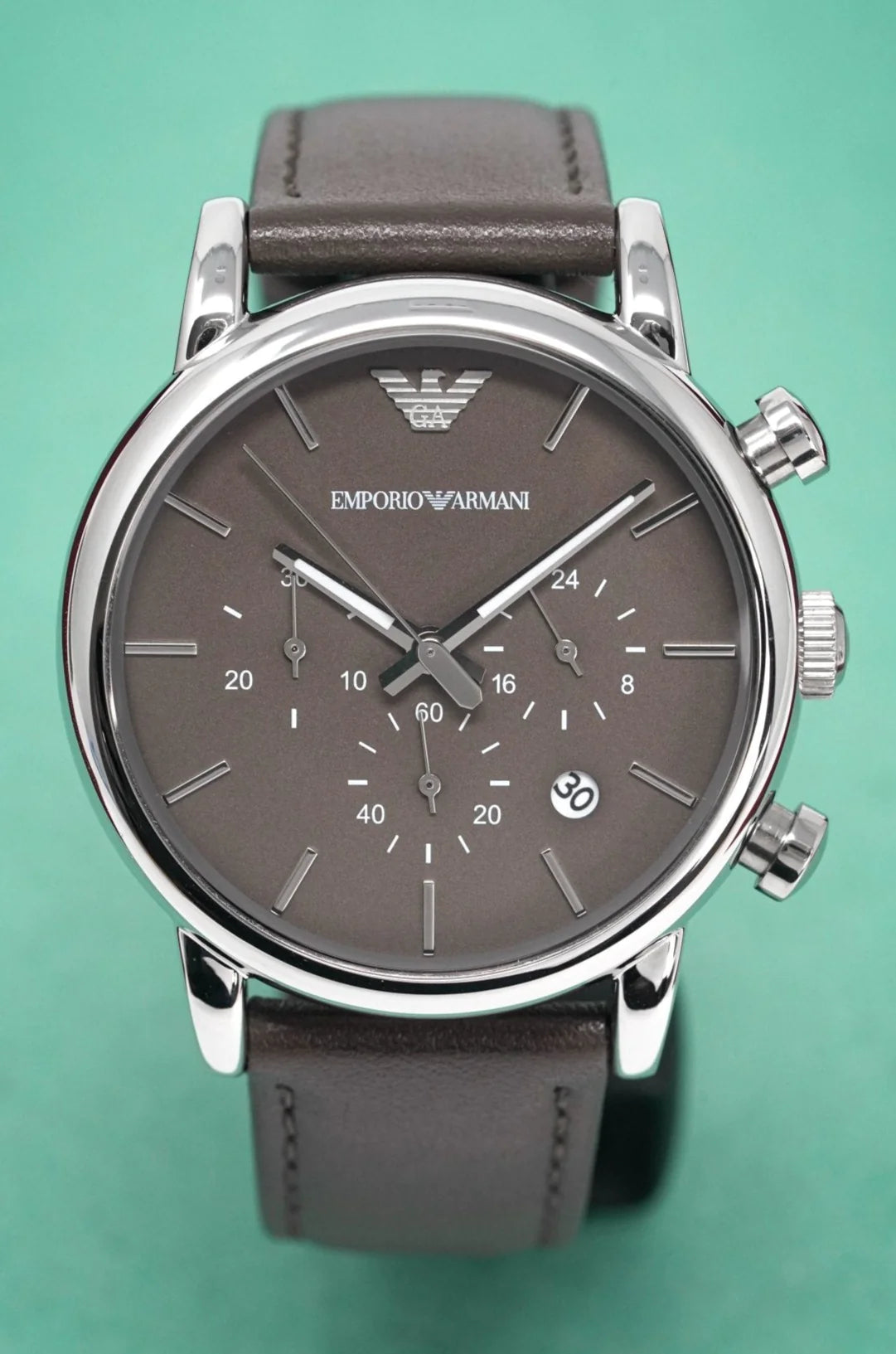 Emporio Armani Classic Chronograph Brown Dial Brown Leather Strap Watch For Men - AR1734