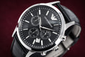 Emporio Armani Renato Chronograph Black Dial Black Leather Strap Watch For Men - AR2447