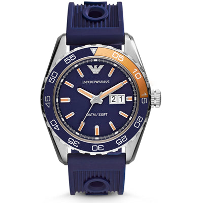 Emporio Armani Sportivo Chronograph Quartz Blue Dial Blue Rubber Strap Watch For Men - AR6045