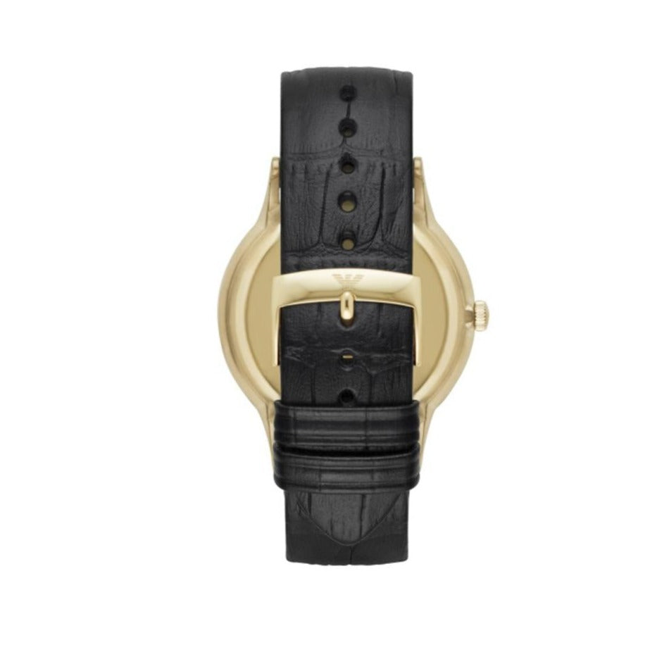 Emporio Armani Renato Quartz Grey Dial Black Leather Strap Watch For Men - AR11049