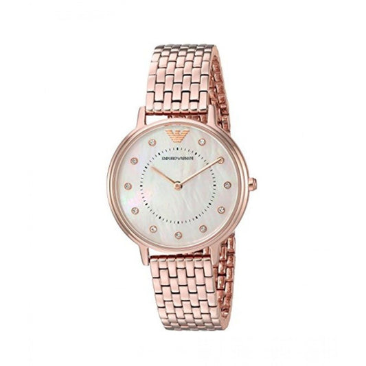 Emporio Armani Kappa Analog Mother of Pearl Dial Rose Gold Steel Strap Watch For Women - AR11006