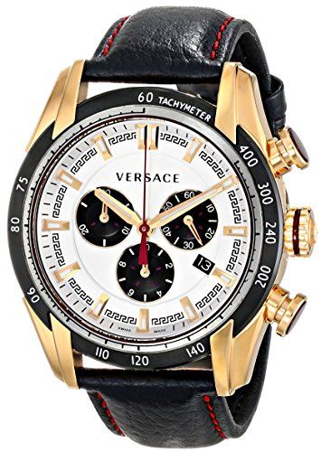 Versace V-Ray Chronograph White Dial Black Leather Strap Watch for Men - VDB040014