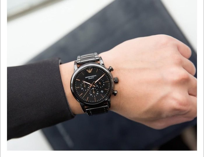 Emporio Armani Luigi Ceramic Chronograph Black Dial Black Steel Strap Watch For Men - AR1509