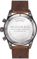 Movado Heritage Series 29mm Calendoplan Chronograph Black Dial Brown Leather Strap Watch For Men - 3650060