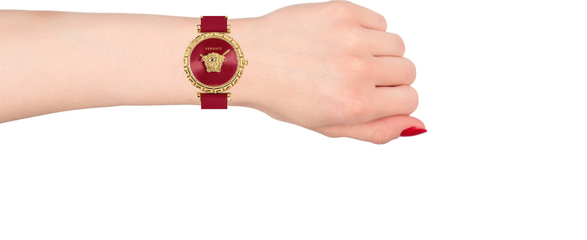 Versace Palazzo Empire Greca Red Dial Red Leather Strap Watch for Women - VEDV00319