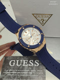 Guess Athena White Dial Blue Rubber Strap Watch for Women - GW0030L5