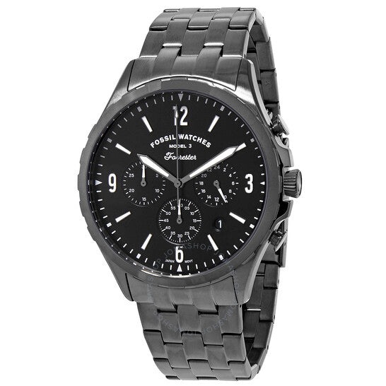 Fossil Forrester Chronograph Black Dial Grey Steel Strap Watch for Men - FS5606