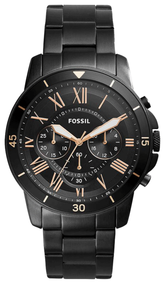 Fossil Grant Sport Chronograph Black Dial Black Steel Strap Watch for Men - FS5374