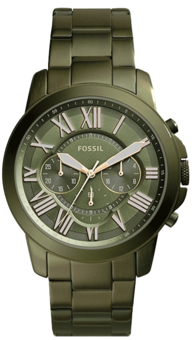 Fossil Grant Chronograph Green Dial Green Steel Strap Watch for Men - FS5375