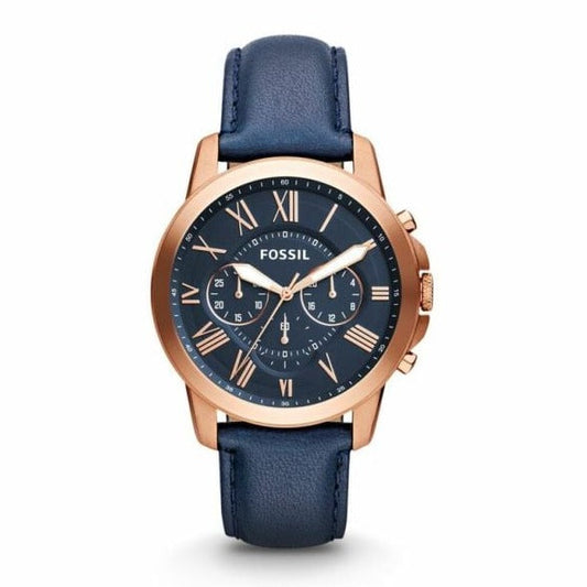 Fossil Grant Chronograph Blue Dial Blue Leather Strap Watch for Men - FS4835