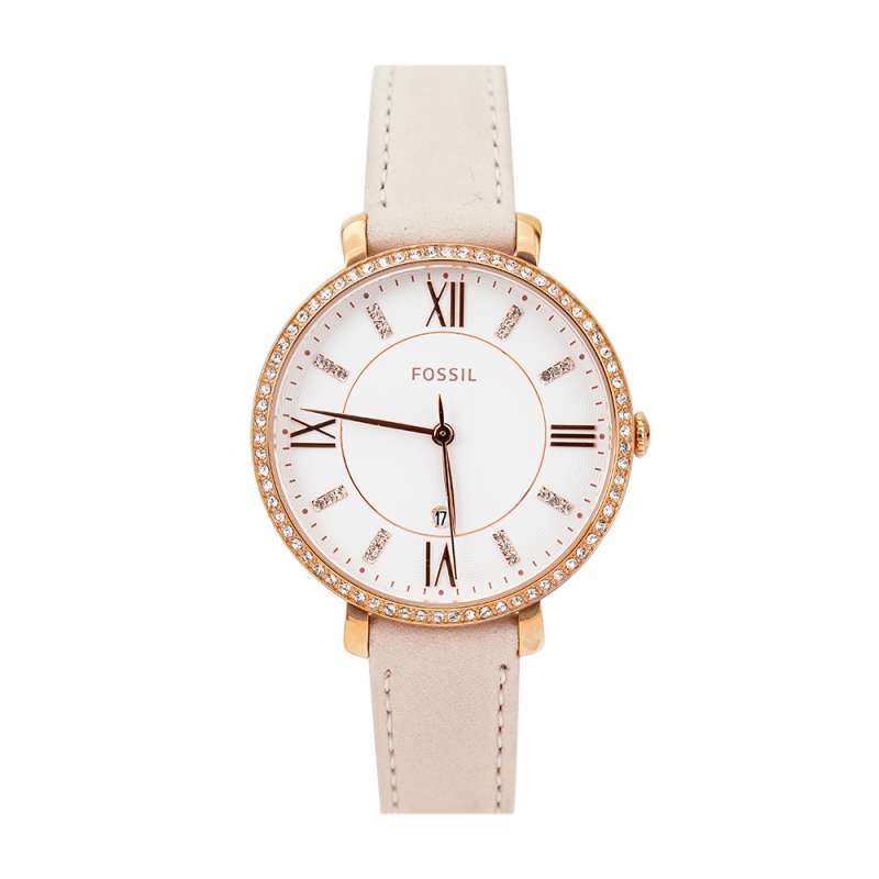 Fossil Jacqueline White Dial Pink Leather Strap Watch for Women - ES4303