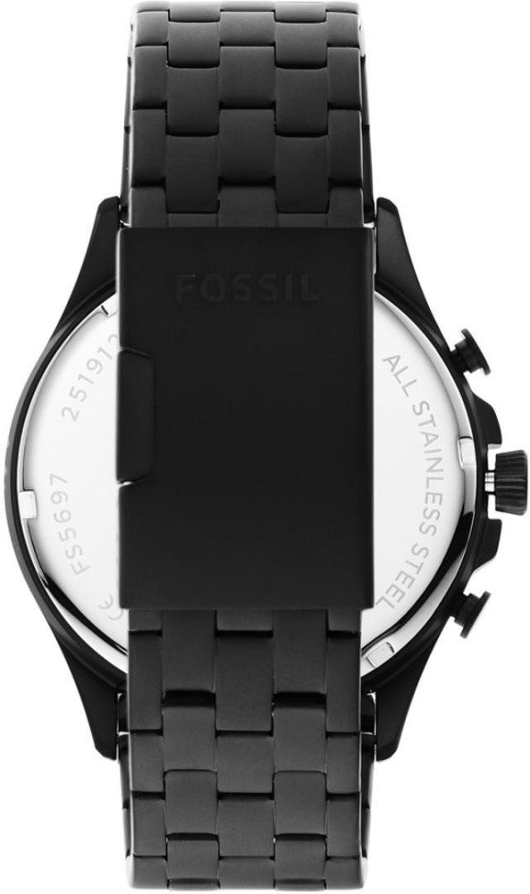Fossil Forrester Chronograph Black Dial Black Steel Strap Watch for Men - FS5697