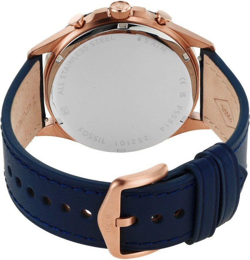 Fossil Forrester Chronograph Blue Dial Blue Leather Strap Watch for Men - FS5814