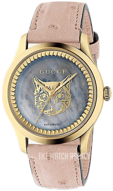 Gucci G Timeless Skeleton 16K Gold Mother of Pearl Dial Pink Leather Strap  Watch For Women - YA1264110