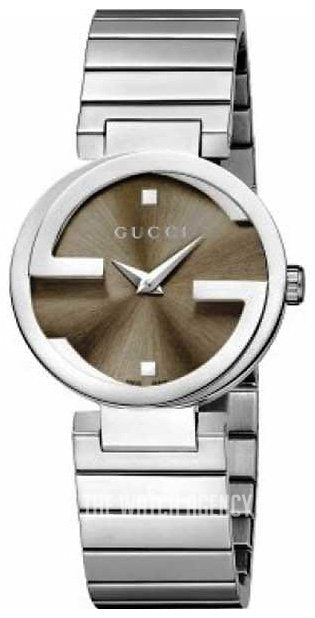 Gucci Interlocking G Brown Dial Silver Steel Strap Watch For Women - YA133506