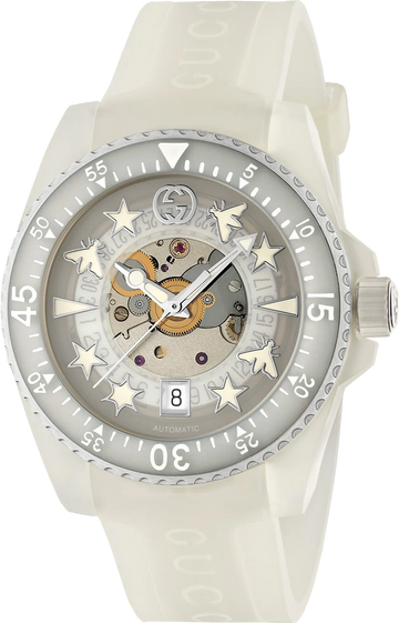 Gucci Dive Automatic White Dial White Rubber Strap Unisex Watch - YA136342