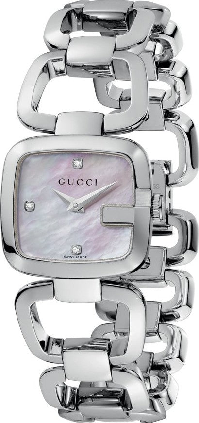Gucci G Gucci Diamond Mother of Pearl Dial Silver Steel Strap Watch For Women - YA125502