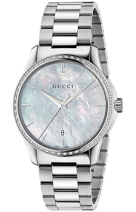 Gucci G Timeless White Mother of Pearl Dial Silver Steel Strap Watch For Women - YA126444