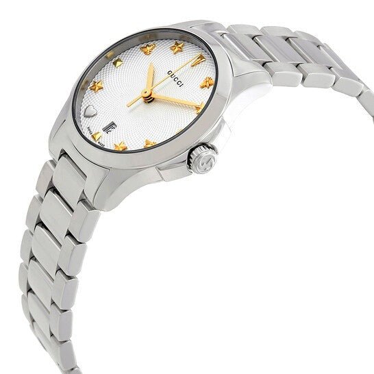 Gucci G Timeless White Dial Silver Steel Strap Watch For Women - YA126572A