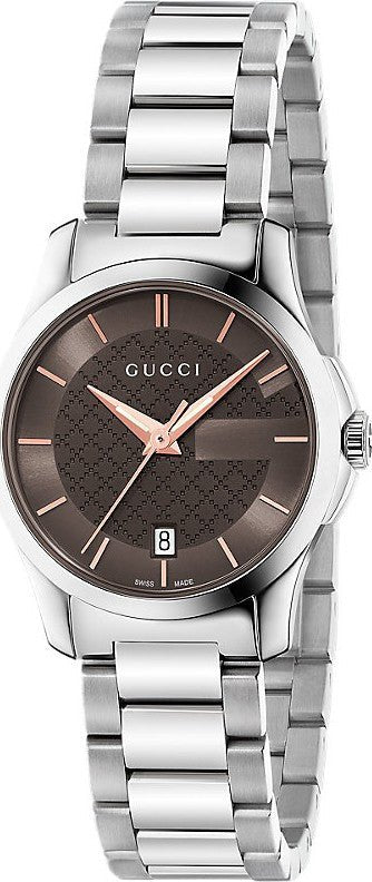 Gucci G Timeless Brown Dial Silver Steel Strap Watch For Women - YA126529
