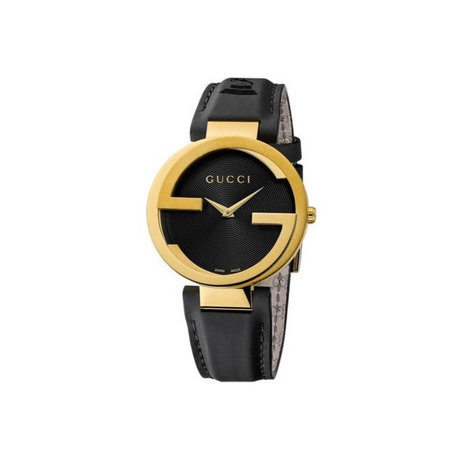 Gucci Interlocking G Grammy Special Edition Black Dial Black Leather Strap Watch for Women - YA133312