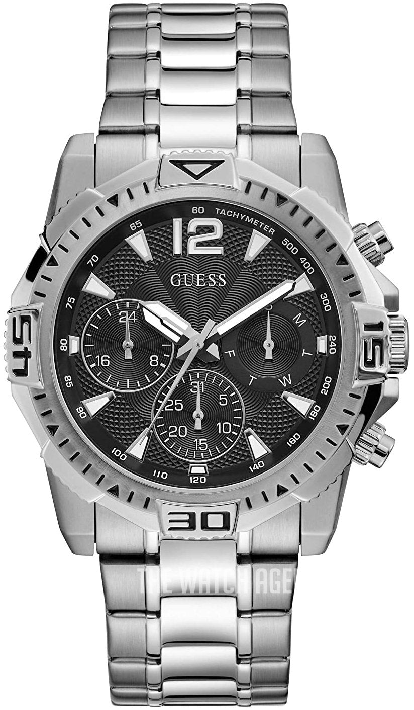 Guess Commander Chronograph Black Dial Silver Steel Strap Watch for Men - GW0056G1