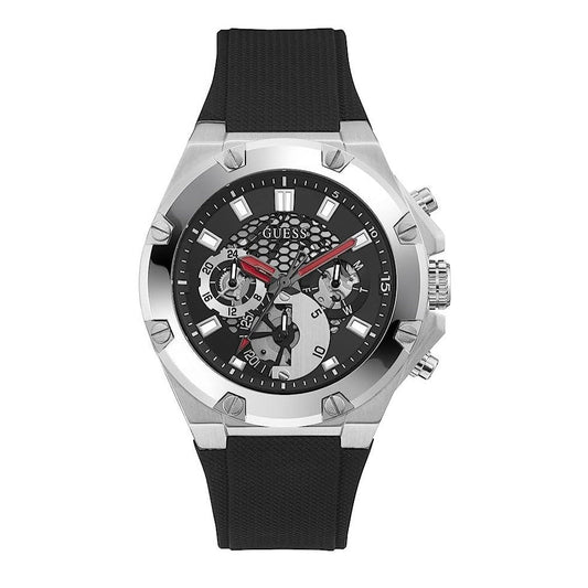 Guess Third Grear Multi Function Black Dial Black Rubber Strap Watch for Men- GW0334G1
