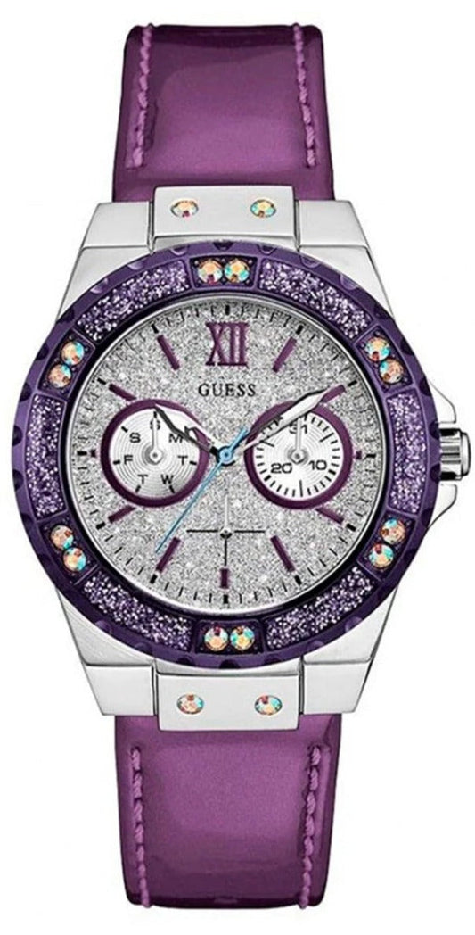 Guess Limelight Quartz Silver Dial Purple Leather Strap Watch For Women - W0775L6