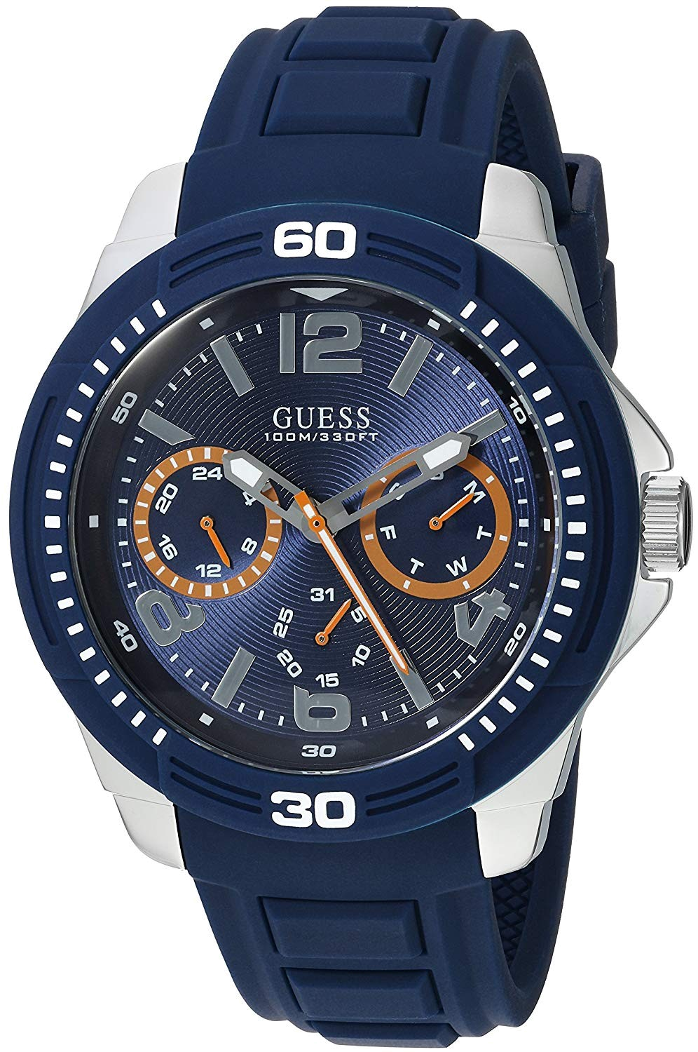 Guess Trade Blue Dial Blue Silicone Strap Watch for Men - W0967G2