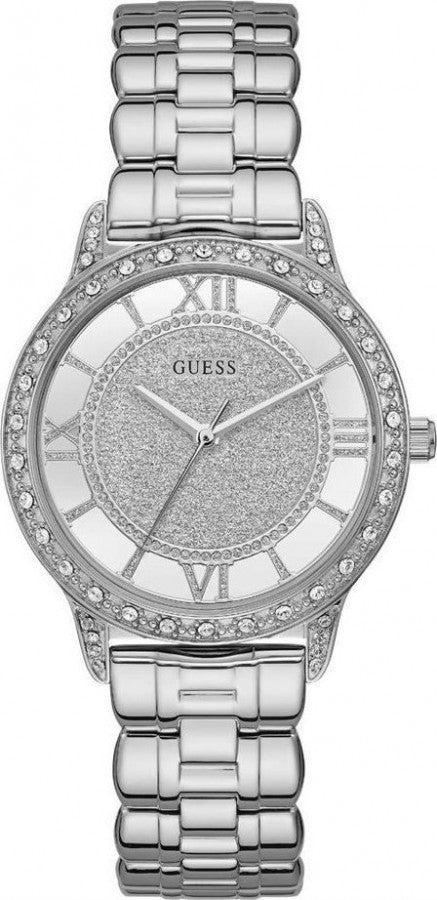 Guess Ethereal Diamonds Silver Dial Silver Steel Strap Watch for Women - W1013L1