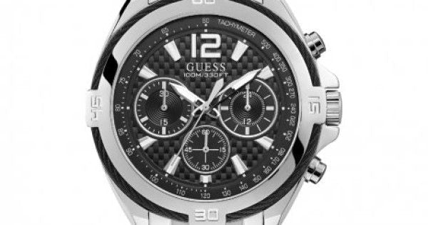 Guess Surge Chronograph Black Dial Silver Steel Strap Watch for Men - W1258G1