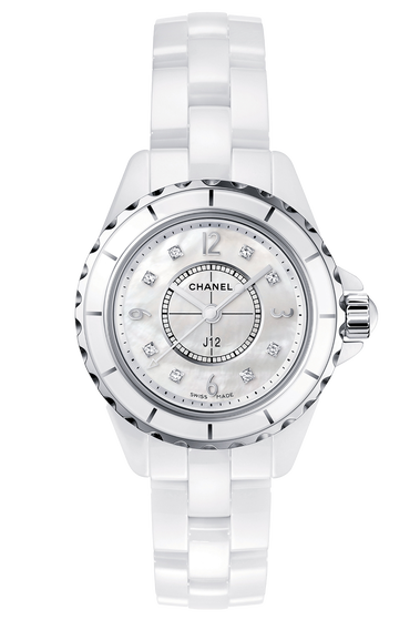 Chanel J12 Diamonds Quartz Mother of Pearl White Dial White Steel Strap Watch for Women - J12 H2570