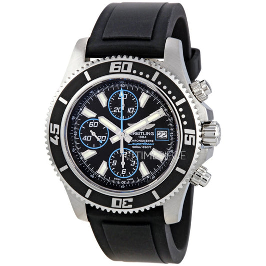 Breitling Superocean Chronograph II 44mm Automatic Black Dial Black Leather Strap Mens Watch - A1334102/BA83