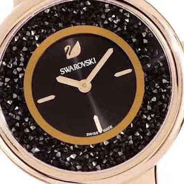Swarovski Crystalline Pure Black Dial Black Leather Strap Watch for Women - 5275043