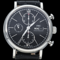 IWC Portofino Chronograph Black Dial Black Leather Strap Watch for Men - IW391008