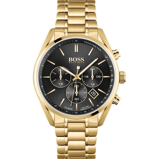 Hugo Boss Champion Black Dial Gold Steel Strap Watch for Men - 1513848