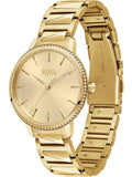 Hugo Boss Signature Gold Dial Gold Steel Strap Watch for Women - 1502541