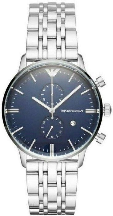Emporio Armani Gianni Chronograph Blue Dial Silver Steel Strap Watch For Men - AR80013
