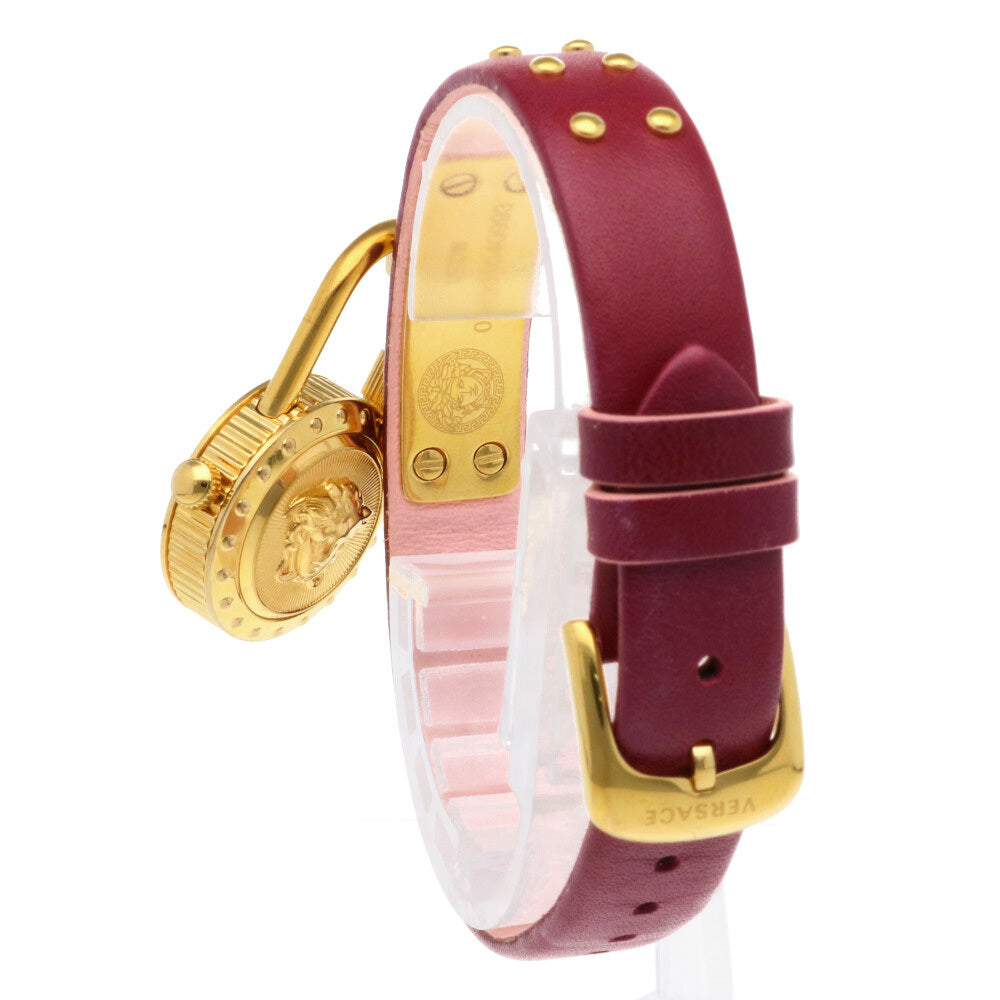 Versace Medusa Lock Icon Gold Dial Red Leather Strap Watch for Women - VEDW00319