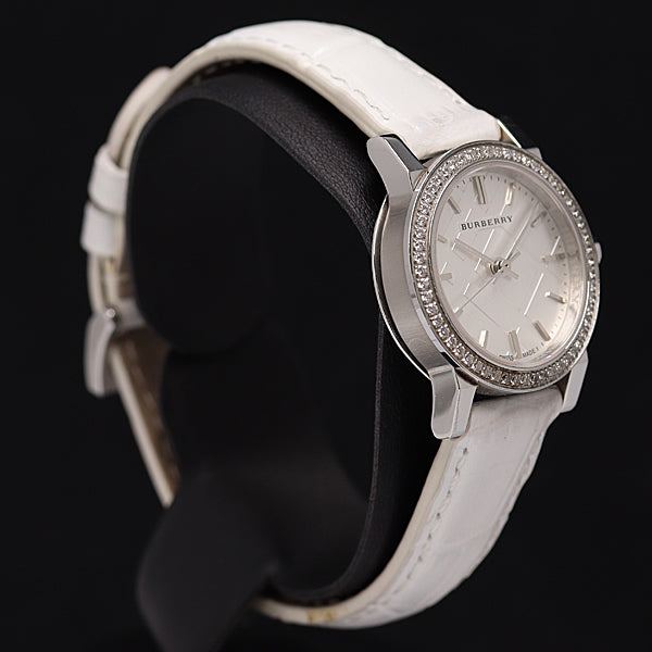 Burberry The City Diamonds White Dial White Leather Strap Watch for Women - BU9221