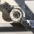 Emporio Armani Meccanico Mother of Pearl Silver Dial Silver Steel Strap Watch For Women - AR1991