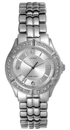 Guess Waterpro Diamonds Silver Dial Silver Steel Strap Watch for Women - G75511M