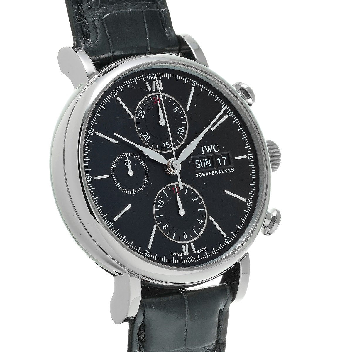 IWC Portofino Chronograph Black Dial Black Leather Strap Watch for Men - IW391029
