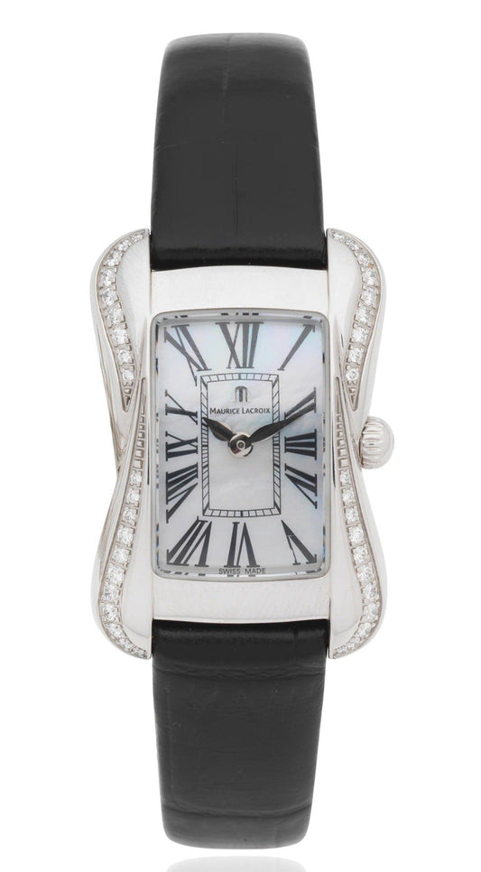 Maurice Lacroix Divina White Mother of Pearl Dial Black Leather Strap Watch for for Women - DV5011-SD531-120