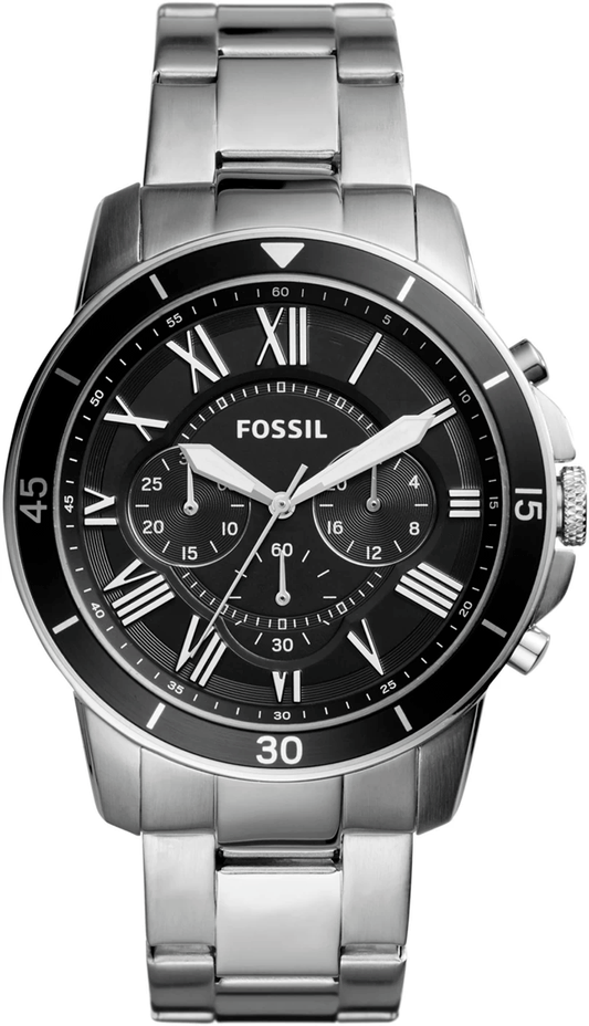 Fossil Grant Sport Chronograph Black Dial Silver Steel Strap Watch for Men - FS5236