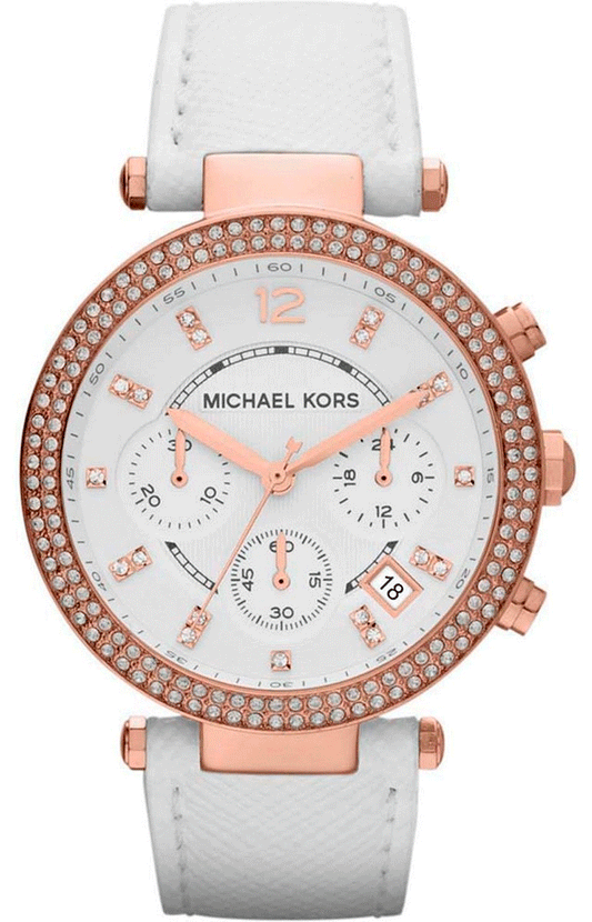 Michael Kors Parker Diamonds White Dial White Leather Strap Watch for Women - MK2281
