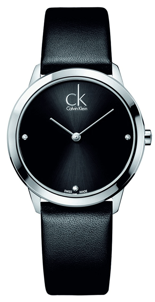 Calvin Klein Minimal Black Dial Black Leather Strap Watch for Men - K3M221CS