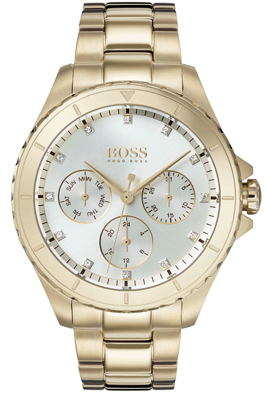 Hugo Boss Premiere White Dial Gold Steel Strap Watch for Women - 1502445