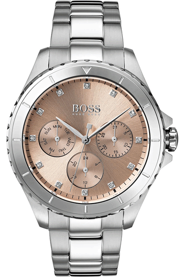 Hugo Boss Premiere Rose Gold Dial Silver Steel Strap Watch for Women - 1502444