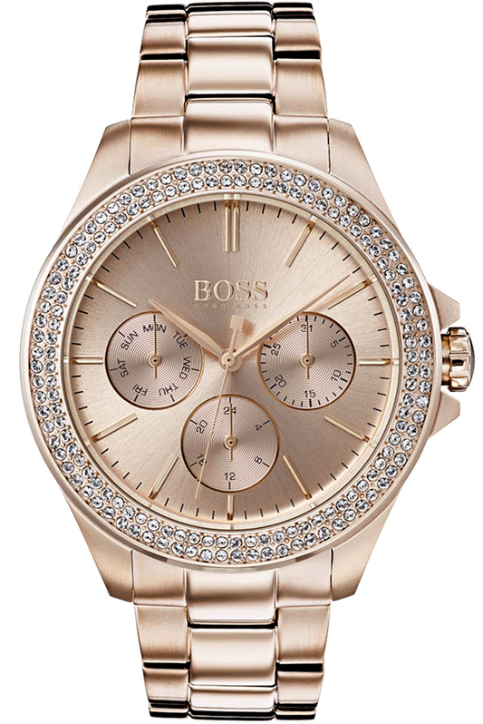 Hugo Boss Premiere Diamonds Rose Gold Dial Rose Gold Steel Strap Watch for Women - 1502443